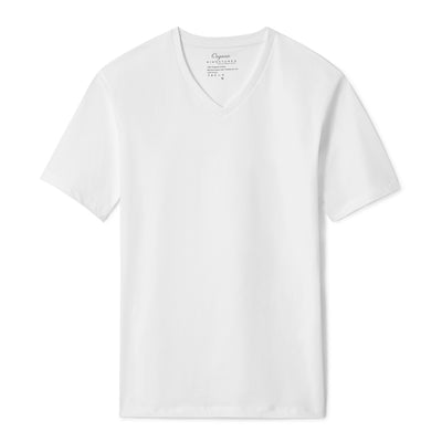 White Organic Signatures T Shirt for Men, V Neck, Short Sleeve