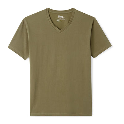 Olive Organic Signatures T-Shirt For Men, V-Neck, Short Sleeve