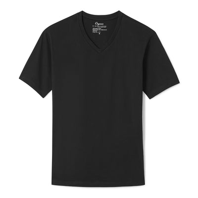 Black Organic Cotton T Shirt for Men, V Neck, Short Sleeve