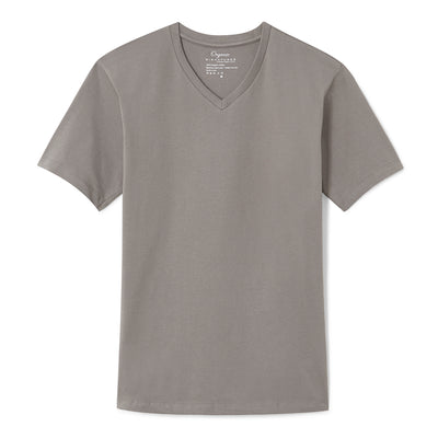 Grey Organic Signatures T Shirt for Men, V Neck, Short Sleeve
