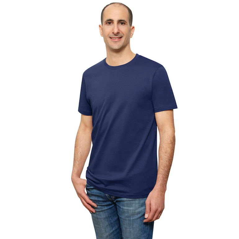 Navy Blue Organic T Shirt for Men Crewneck Short Sleeve Small